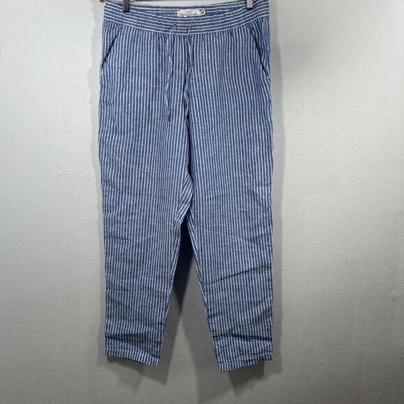 HM Pants Womens 10 Linen Striped Pullon Drawstring Coastal‎ Beachy Preppy - Picture 1 of 6